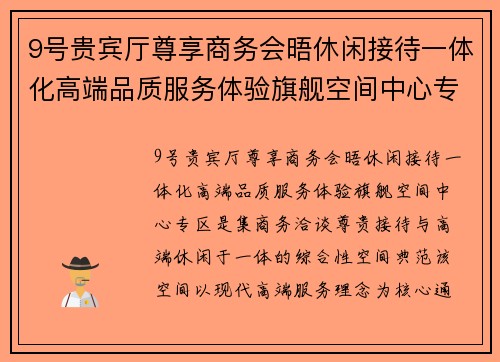 9号贵宾厅尊享商务会晤休闲接待一体化高端品质服务体验旗舰空间中心专区